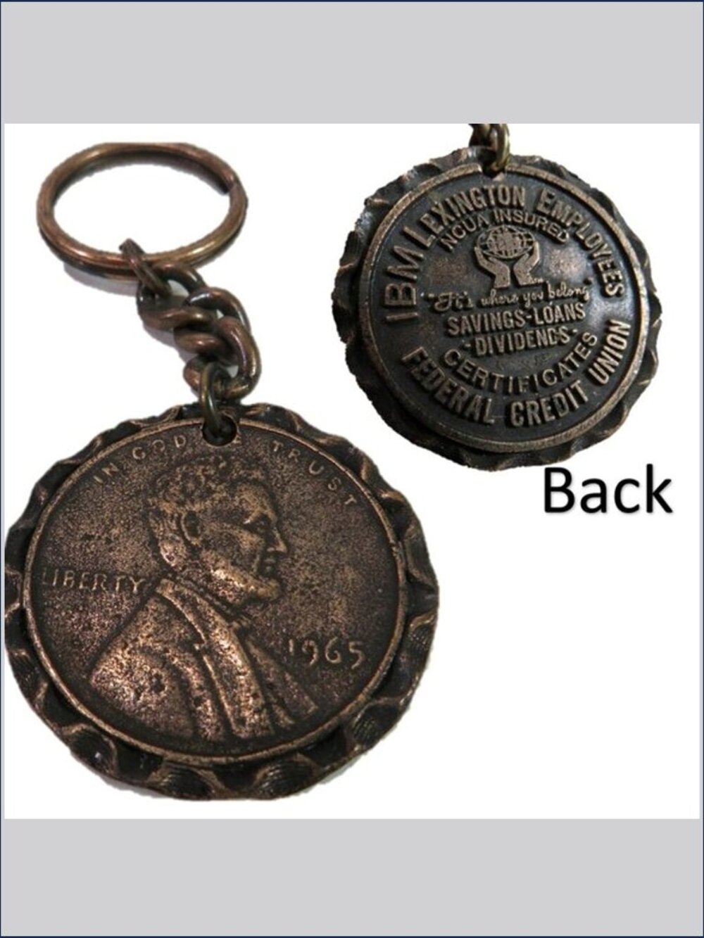 Vtg Huge Lincoln Penny Key Ring IBM Federal Credit Advertisement EMBOSSED